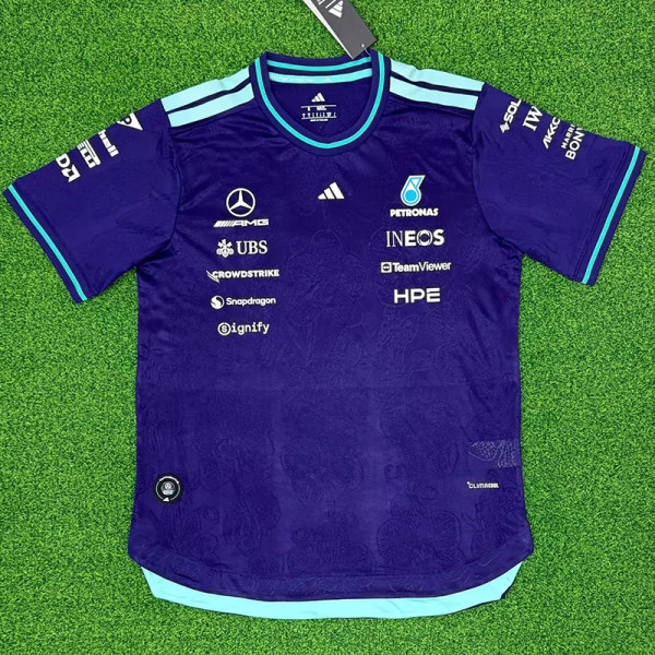 2026 Mercedes Purple T-Shirts Racing Suit (Slim-fit style)(圆领)球员