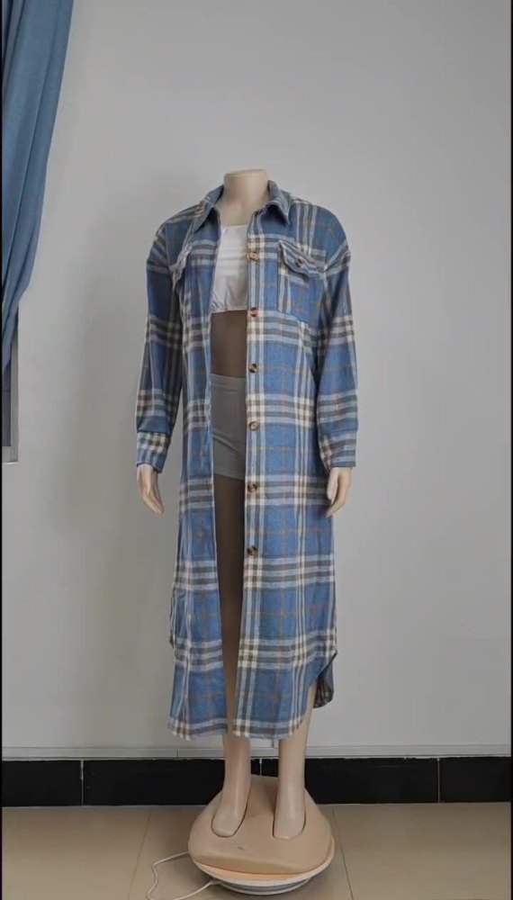 Women Casual Check Turndown Collar Jacket