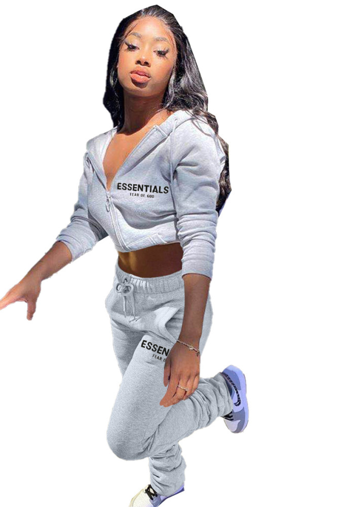 Women's Zipper Letter Essentials Solid Hoodies