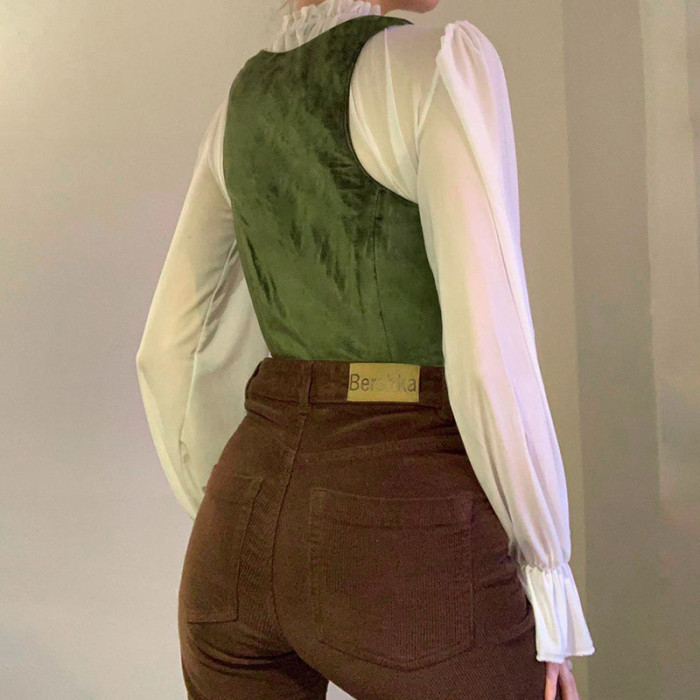Women Fall Lace Vest Lace-Up Corset Top