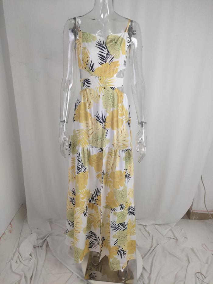 Women's Fall Chic Elegant Sleeveless Print Tie High Waist Dress