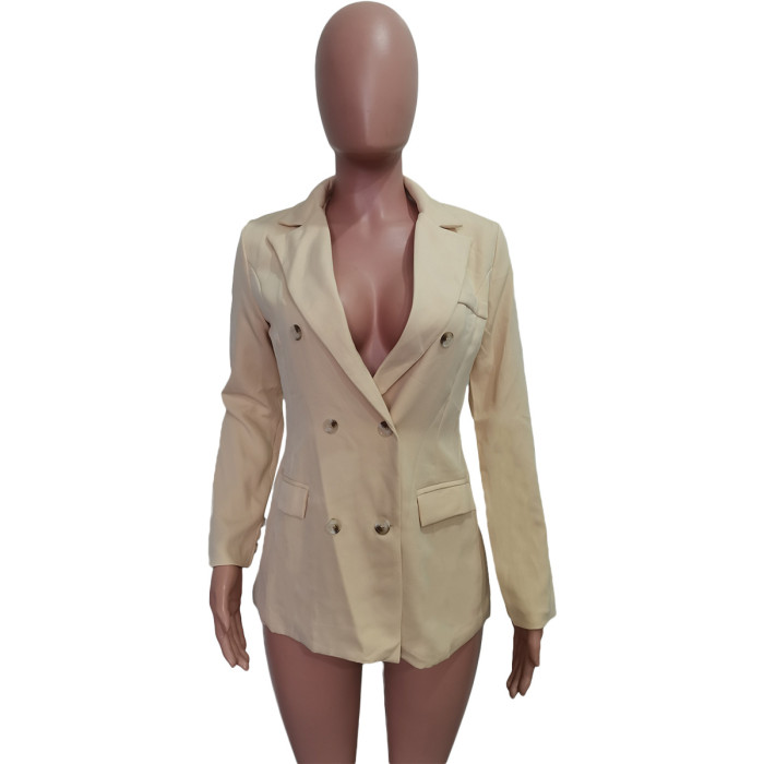 Women Solid Button Blazer