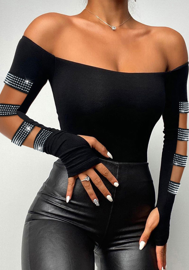 Women's Fashion Off Shoulder Beaded Long Sleeve Top