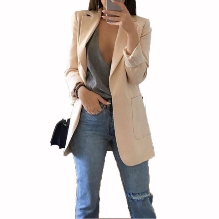 Fall Winter Solid Color Turndown Collar Slim Cardigan Chic Blazer