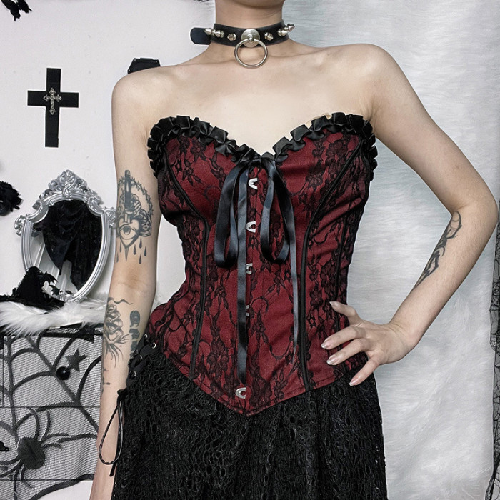 Women Sexy Strapless Slimlace Corset Lace-Up Top