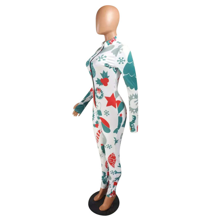 Christmas Women Zipper Jumpsuit
