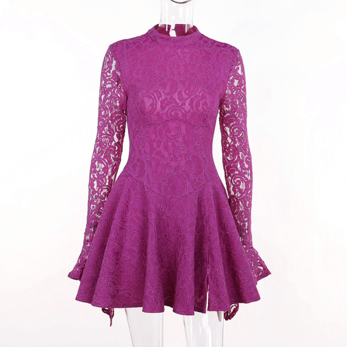 Womens Sexy Slim Split lace Backless Puff Dress