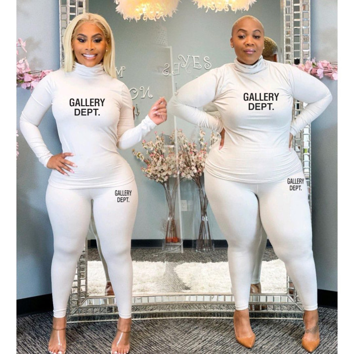 Women's Solid Turtleneck Casual Two-Piece Set