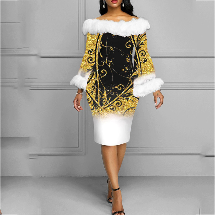 Christmas Women Long Sleeve Bodycon Dress