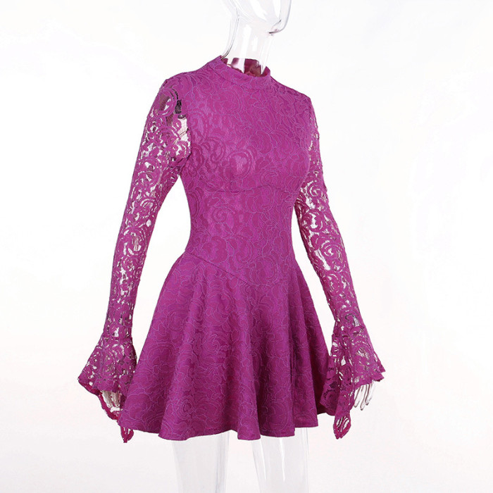 Womens Sexy Slim Split lace Backless Puff Dress