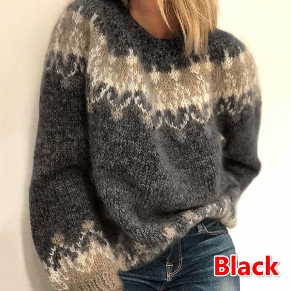 Women's Fall Winter Casual Loose Chunky Knitting Jacquard Women's Sweater