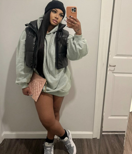 Autumn and winter women's fleece hooded loose Casual Hoodies Dress