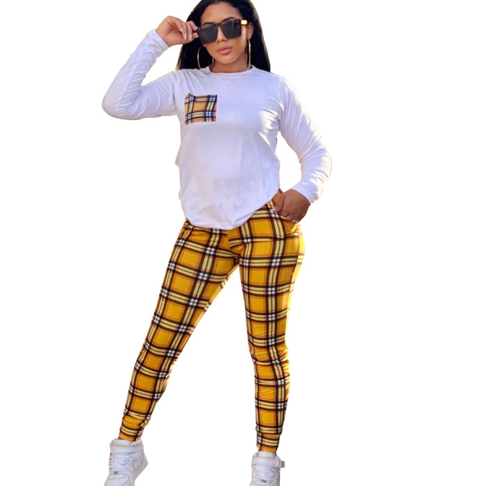 Women's Fall Winter Casual Fashion Slim Classic Plaid Print Pants Set