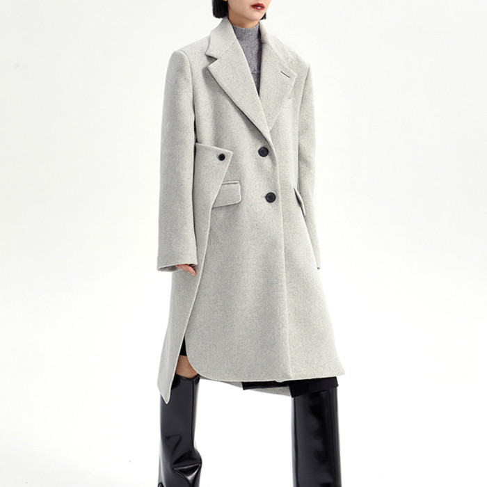 Women's Irregular Two-Wear Coat Winter Patchwork Large Back Slit Wool Coat