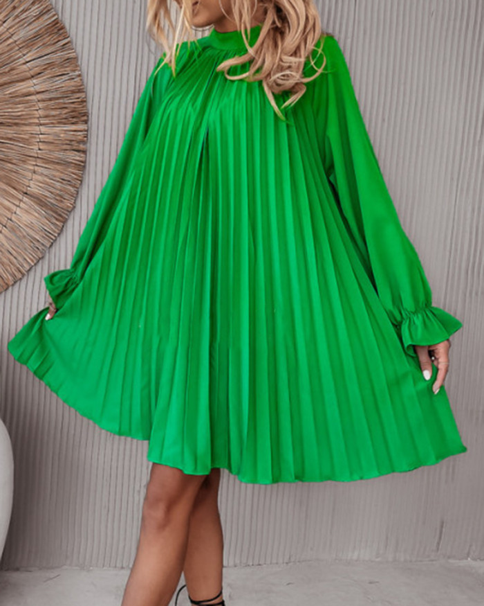 Women's Green Pleated Boho Dress