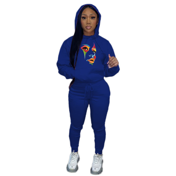 Plus Size Fall Winter Women's Solid Color Casual Two-Piece Hoodies
