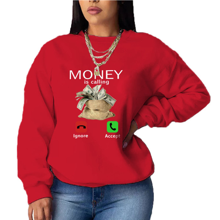 Women's Top Print Hoodie Casual Loose Fit Long Sleeve Hoodies