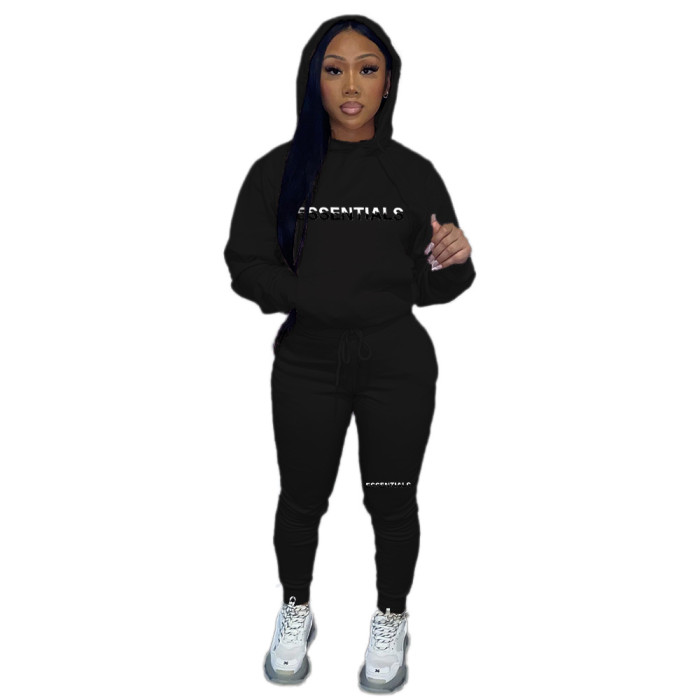 Women's Fleece Hoodies Women's Two Piece Hoodie Casual Print Tracksuit