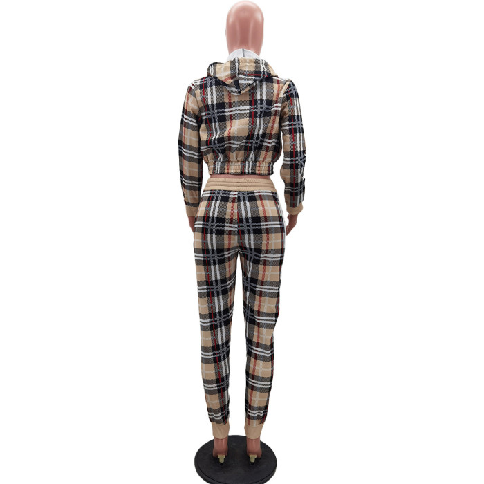Women Plaid Zip op and Pant Two Piece