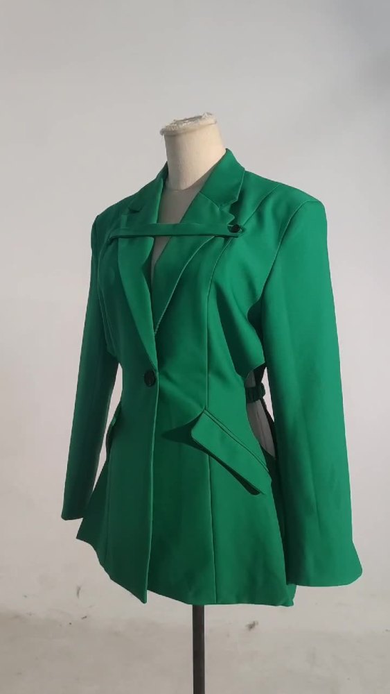 Fashion Maxi Top Fall Waist Cutout Chic Blazer Women