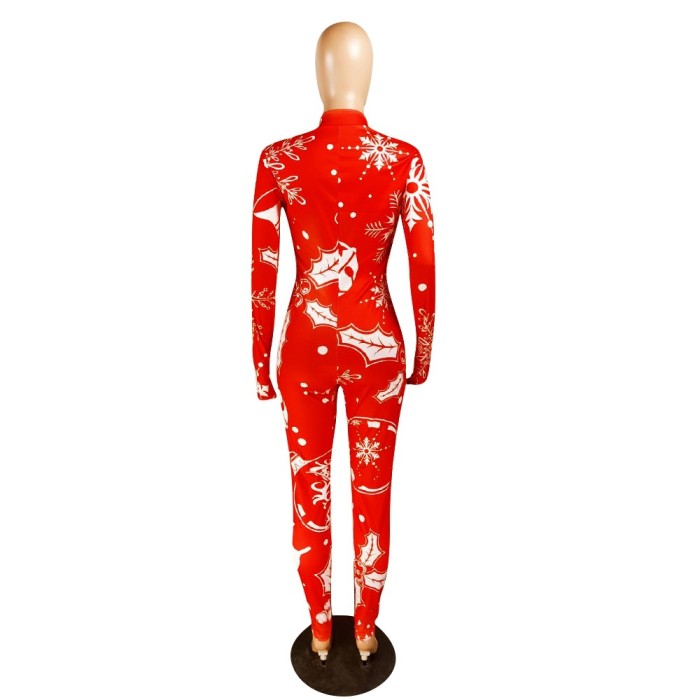 Christmas Women Zipper Jumpsuit