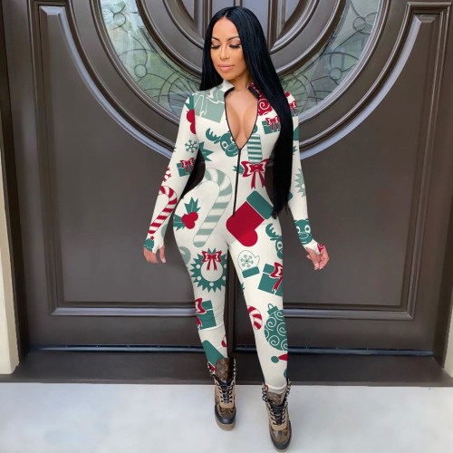 Christmas Women Zipper Jumpsuit