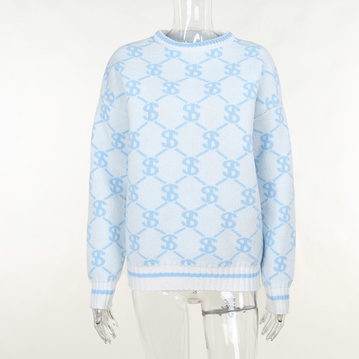 WomenCasual Round Neck Print Sweater