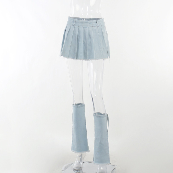 Women Street CasualDenim Pleated Skirt