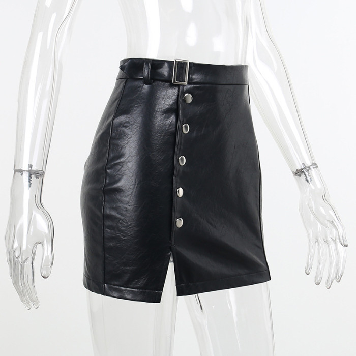 Women Sexy Crinkled PU-Leather Skirt