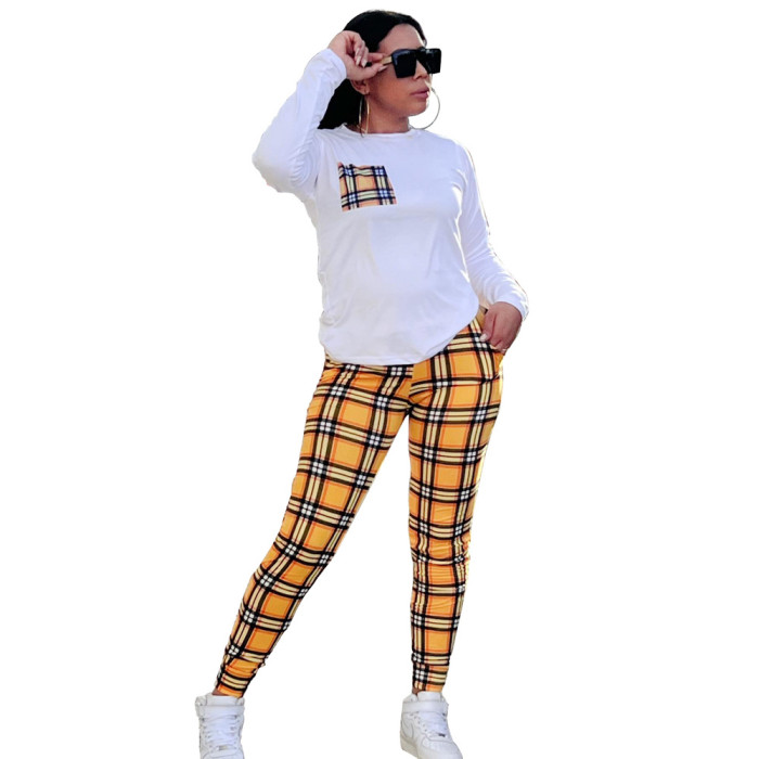 Women's Fall Winter Casual Fashion Slim Classic Plaid Print Pants Set