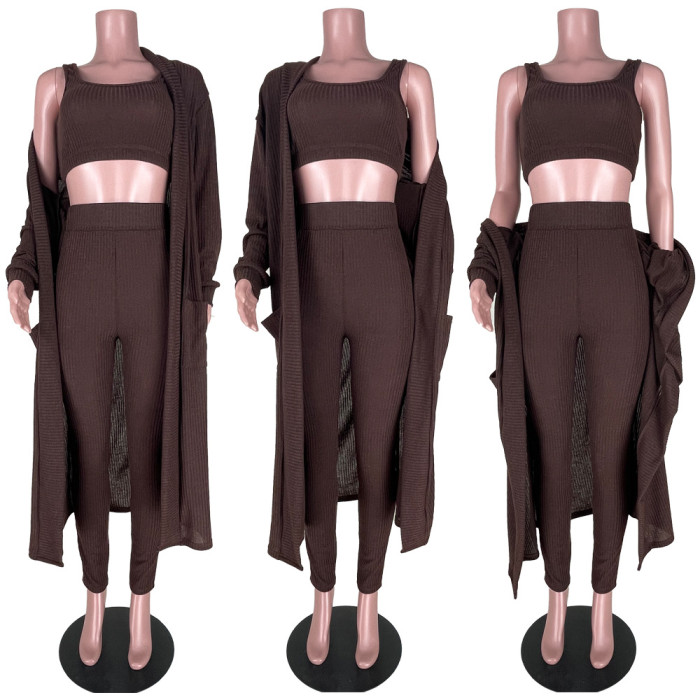 Women Casual Fleece Coat crop top and pant 3 Piece set
