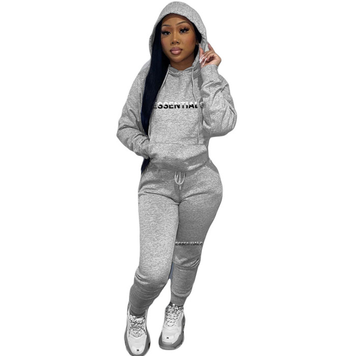 Women's Fleece Hoodies Women's Two Piece Hoodie Casual Print Tracksuit