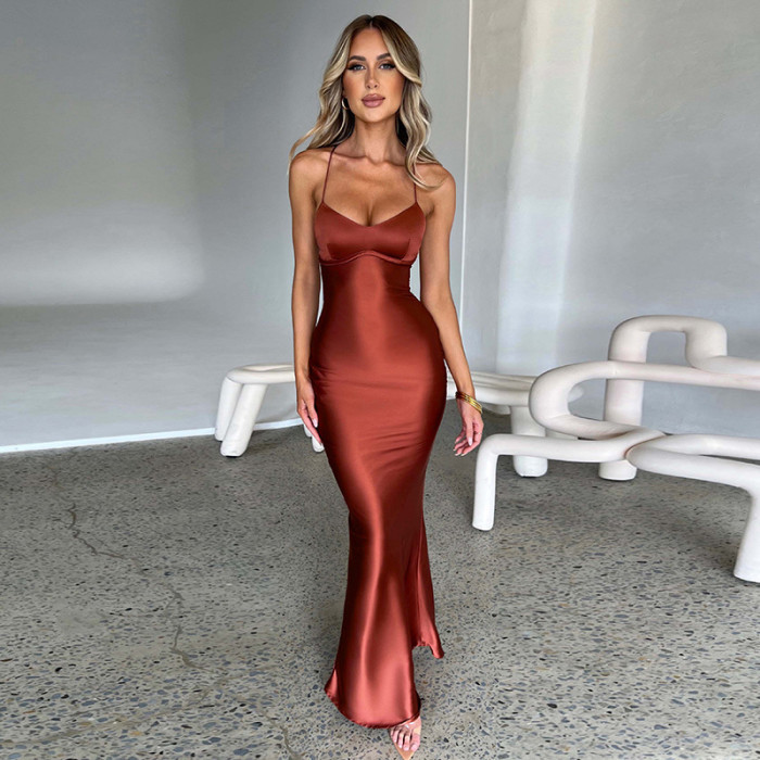 Womens Sexy Slim Backless Strap Dress