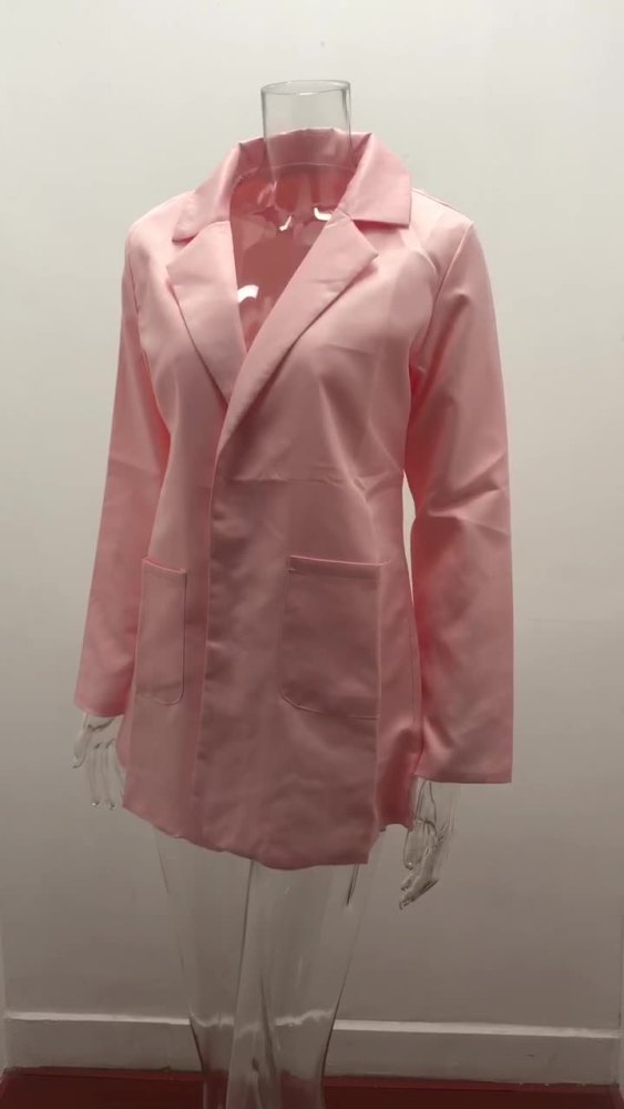 Fall Winter Solid Color Turndown Collar Slim Cardigan Chic Blazer
