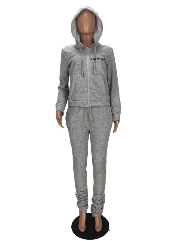 Women's Zipper Letter Essentials Solid Hoodies