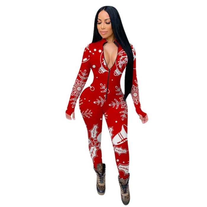 Christmas Women Zipper Jumpsuit