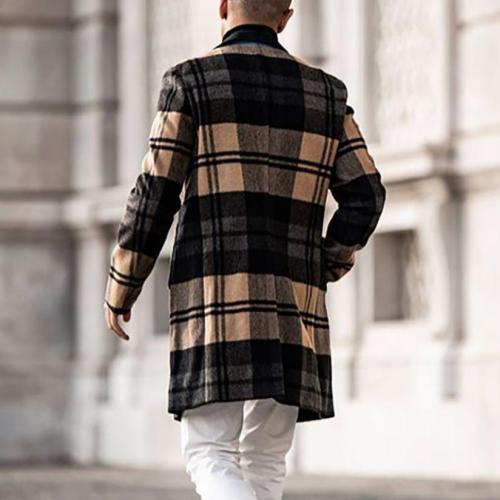 H men's plaid woolen trench coat