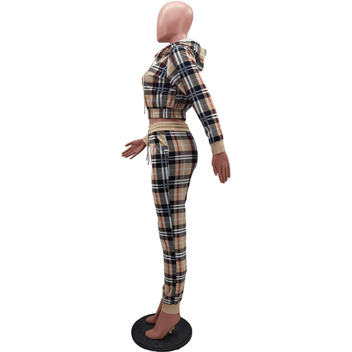 Women Plaid Zip op and Pant Two Piece