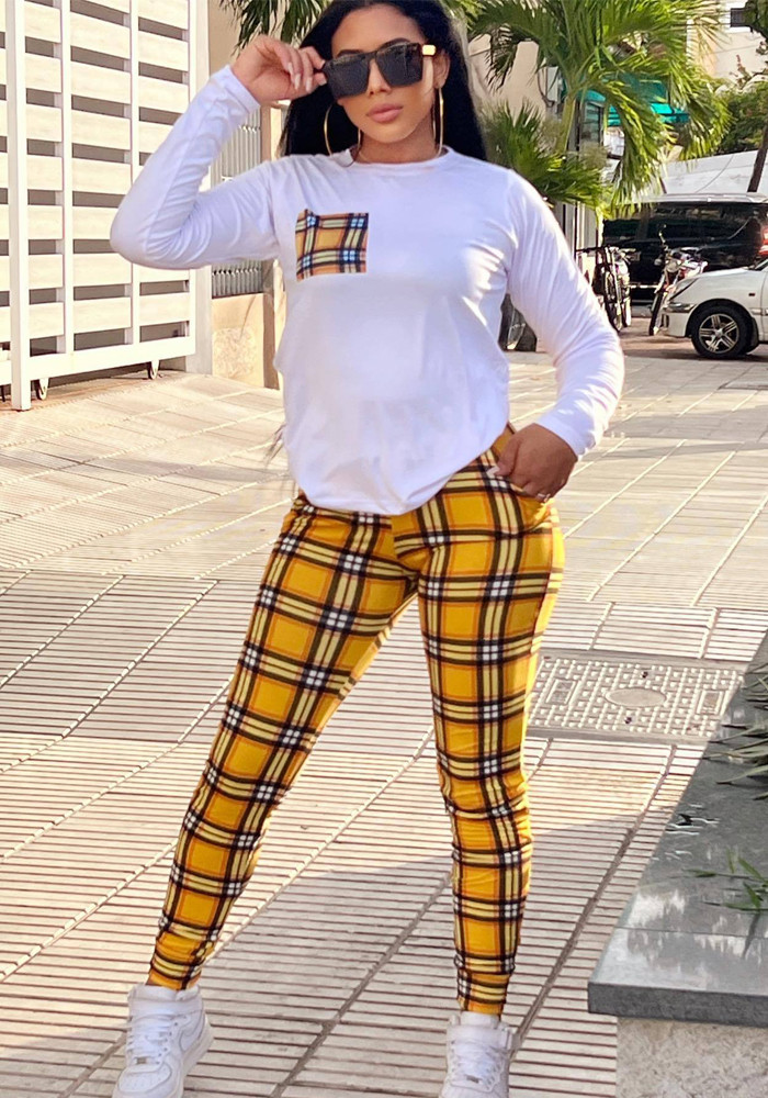 Women's Fall Winter Casual Fashion Slim Classic Plaid Print Pants Set