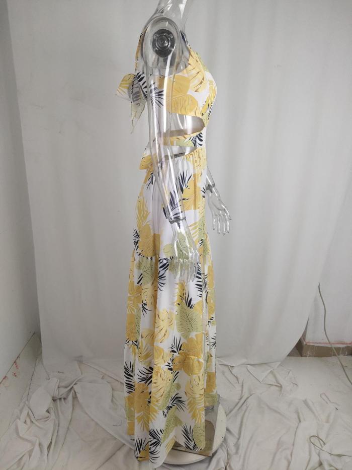 Women's Fall Chic Elegant Sleeveless Print Tie High Waist Dress