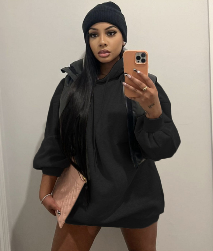 Autumn and winter women's fleece hooded loose Casual Hoodies Dress