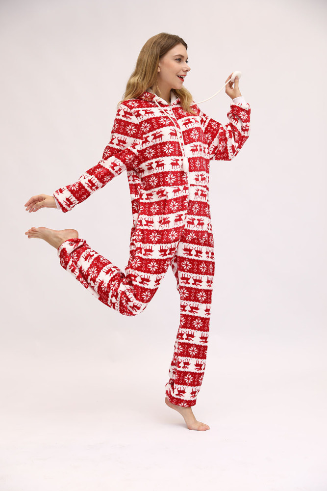 Christmas Women Fawn Snowflake Flannel Jumpsuit