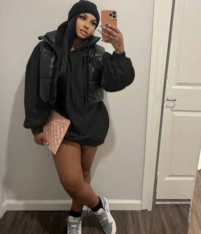 Autumn and winter women's fleece hooded loose Casual Hoodies Dress