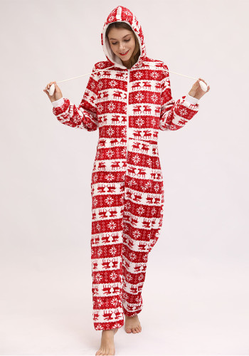 Christmas Women Fawn Snowflake Flannel Jumpsuit