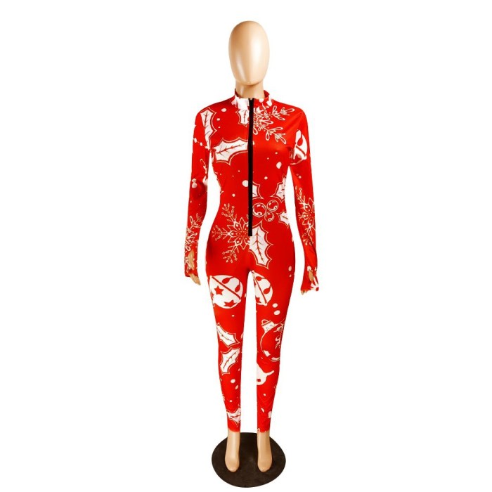 Christmas Women Zipper Jumpsuit