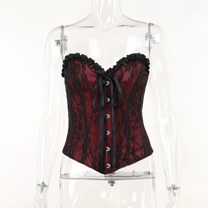 Women Sexy Strapless Slimlace Corset Lace-Up Top