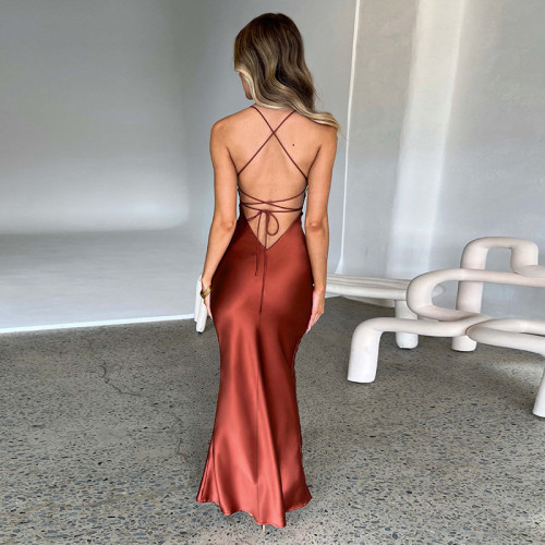 Womens Sexy Slim Backless Strap Dress