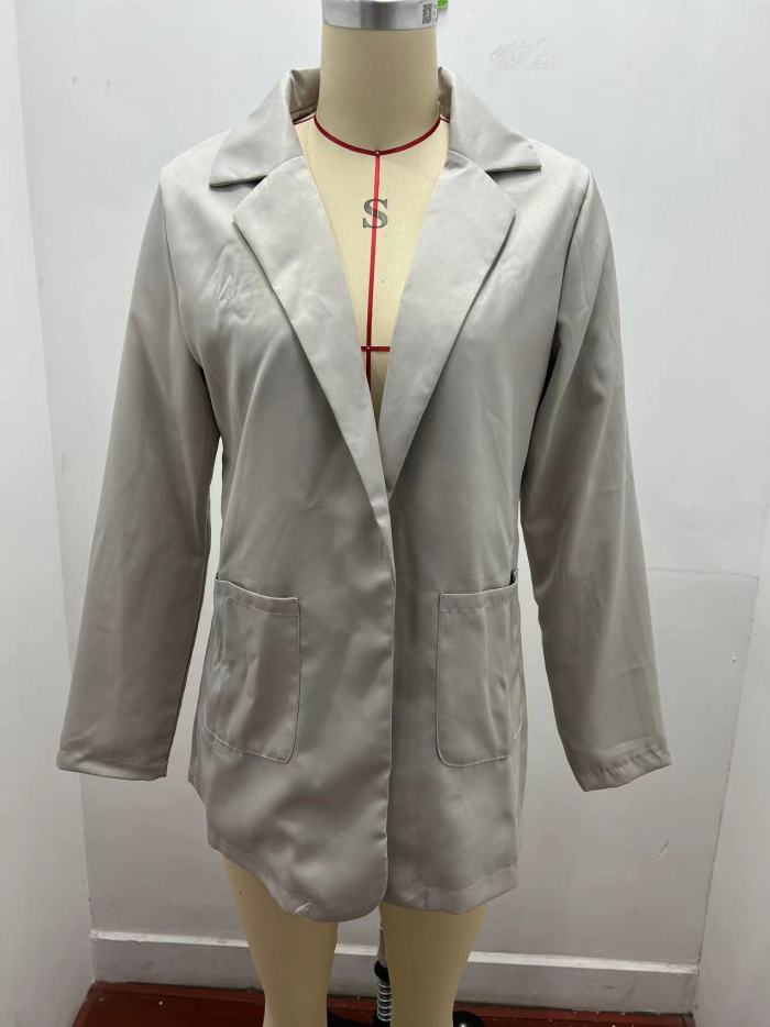 Fall Winter Solid Color Turndown Collar Slim Cardigan Chic Blazer