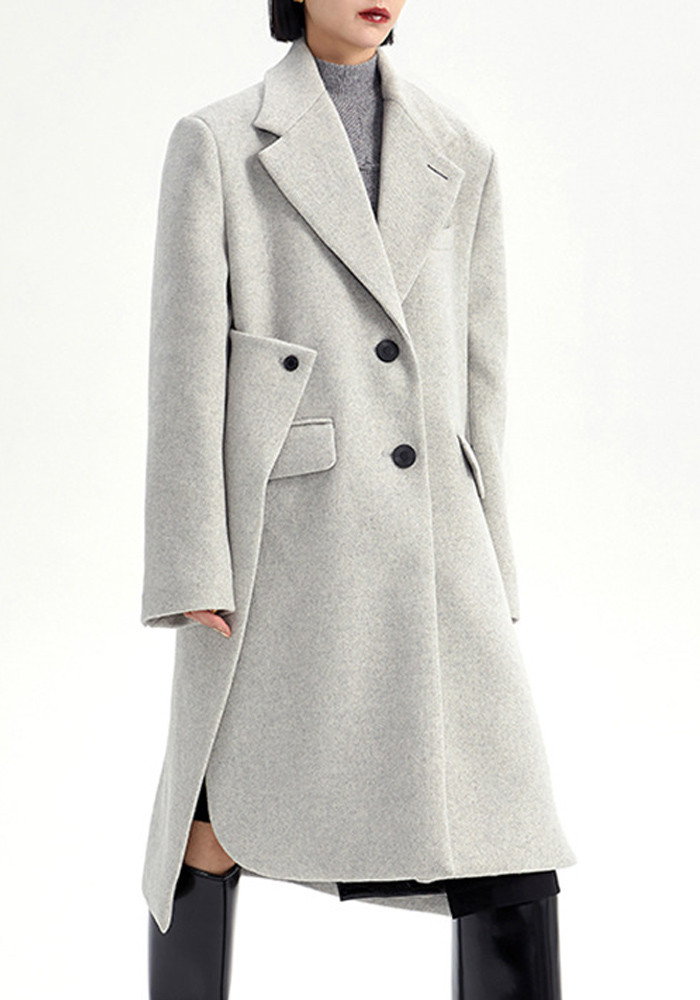 Women's Irregular Two-Wear Coat Winter Patchwork Large Back Slit Wool Coat