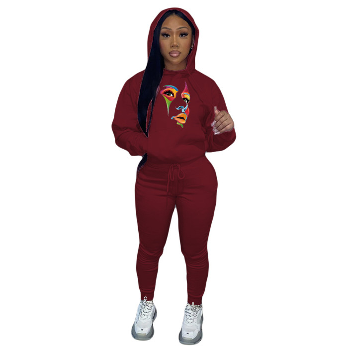 Plus Size Fall Winter Women's Solid Color Casual Two-Piece Hoodies